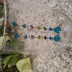 Pair of Multicolor Blues Crystal & Glass Drop Dangle Earrings in Goldtone